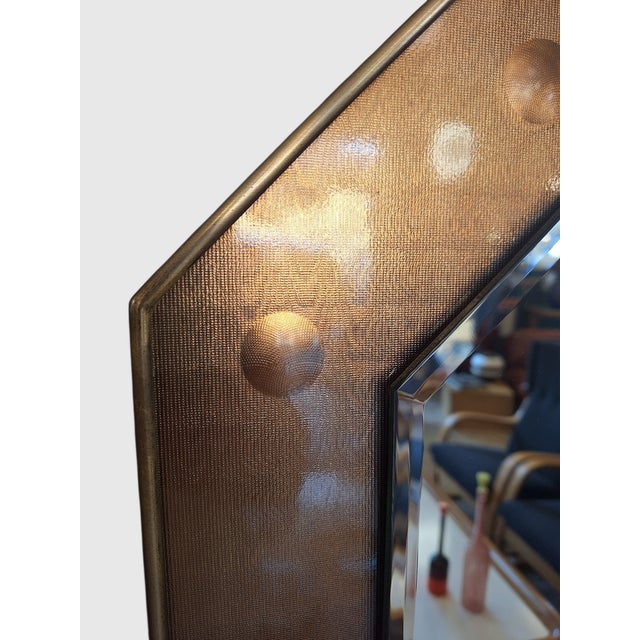 Large Vintage Octagonal Mirror in Stained Glass and Brass, Italy, 1970s For Sale - Image 6 of 8