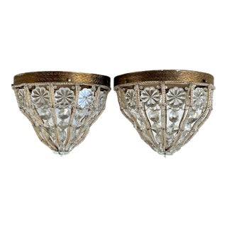 Vintage Regency Cut Crystal Flush Mount Lights - A Pair For Sale