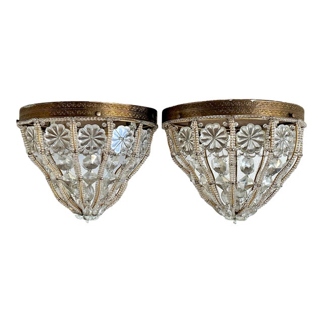 Vintage Regency Cut Crystal Flush Mount Lights - A Pair For Sale