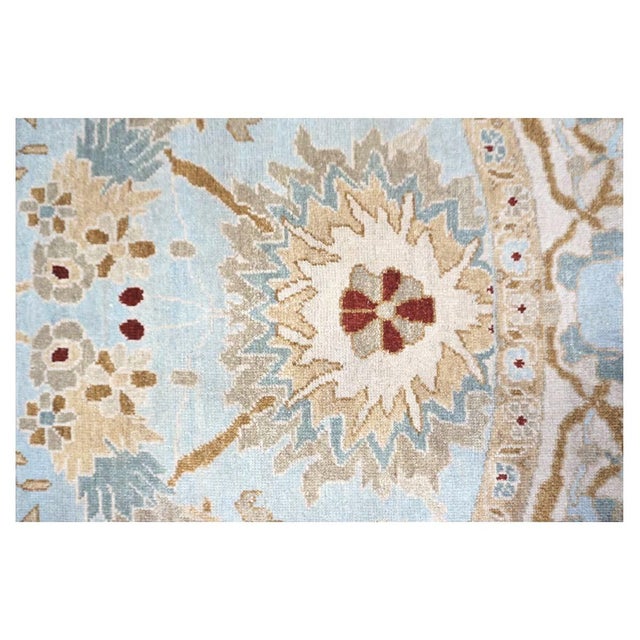 Textile Afghan Sultanabad Wool 8x10 Light Blue, Ivory & Taupe Handmade Oval Area Rug #9902749 For Sale - Image 7 of 9