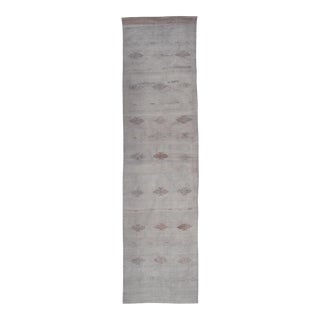 Vintage Turkish Kilim Runner With Subtle Geometric Patterns and Soft Pastel Tones For Sale