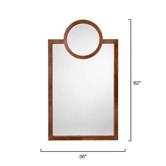 Contemporary Keystone Mirror, Saddle Hide For Sale - Image 3 of 7
