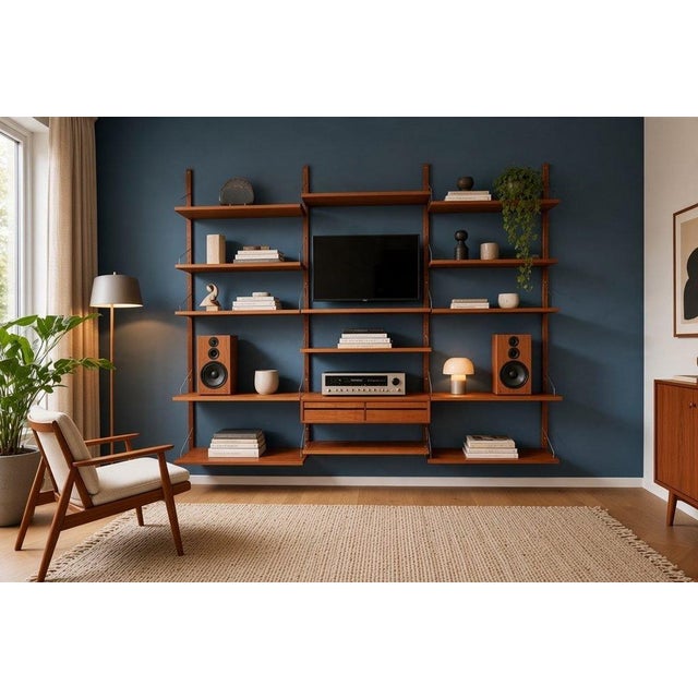 Large Wall-Mounted Shelving System in Teak by Poul Cadovius for Cado, 1960s For Sale - Image 9 of 18