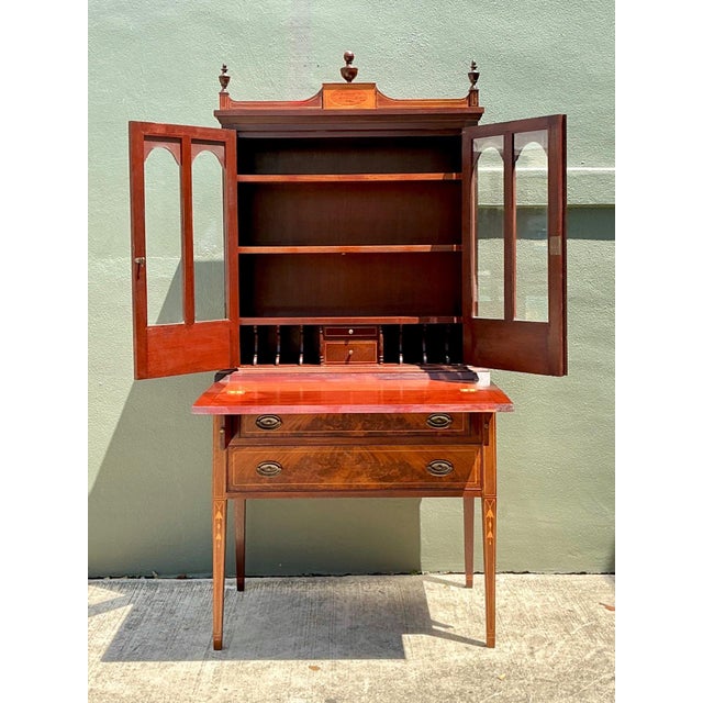 Mid 20th Century Vintage Marquetry Secretary Desk For Sale - Image 5 of 16