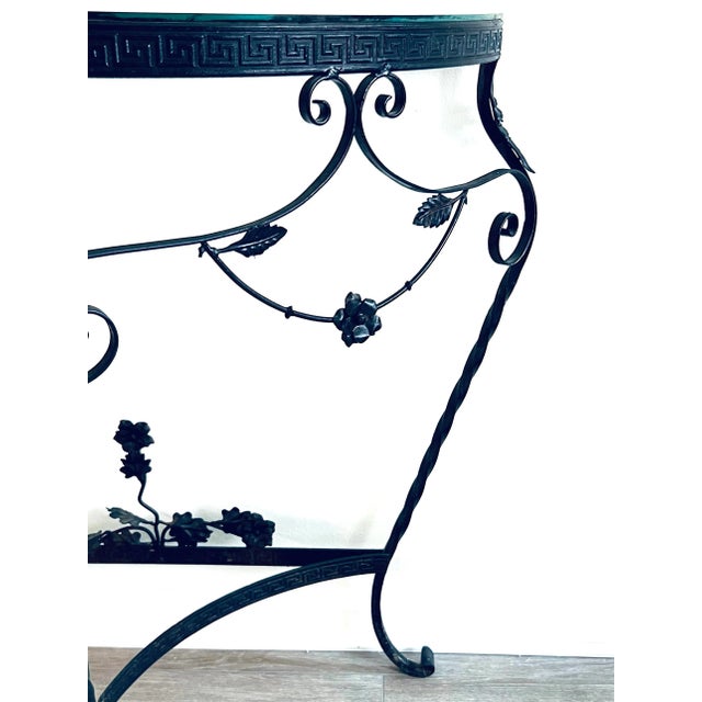 Metal Antique C1920s Italian Wrought Iron Console Demilune Table With Glass Top For Sale - Image 7 of 10