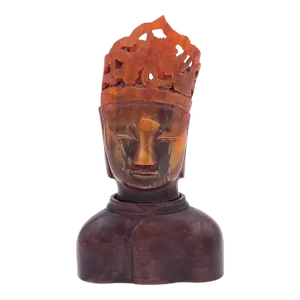 Horn Carving of Guan Yin on Hardwood Base, China Circa 1920