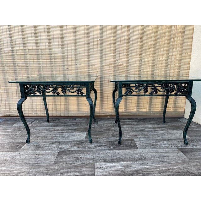 Late 20th Century A Pair of Late 20th Century Cast Iron Glass Top Side Tables. For Sale - Image 5 of 18