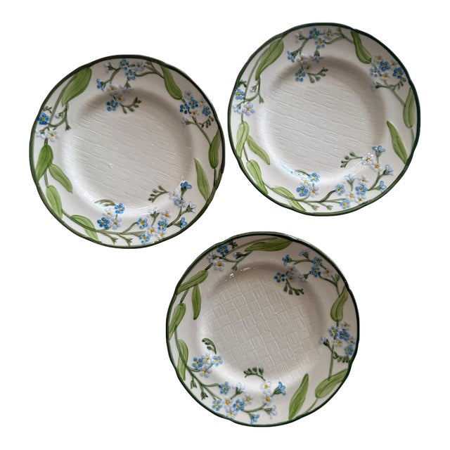 1960s Franciscan Forget Me Not Dinner Plates 7 7/8 Inches Hand Decorated -Set of 3 For Sale