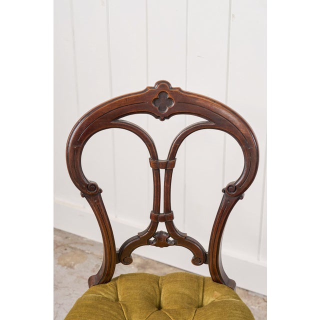 Olive Pair of Antique Carved Chairs With Velvet Tufted Upholstered Seats For Sale - Image 8 of 11