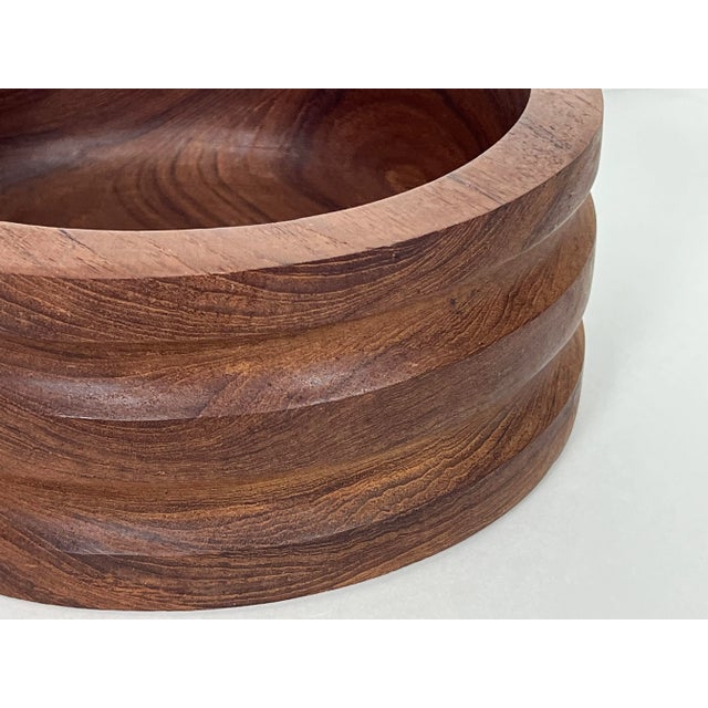 1960s Large Vintage Scandinavian Fluted Teak Bowl For Sale - Image 5 of 11