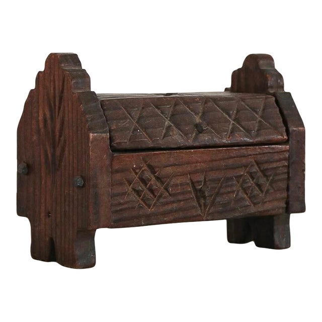 Vintage Hinged Carved Wood Box For Sale