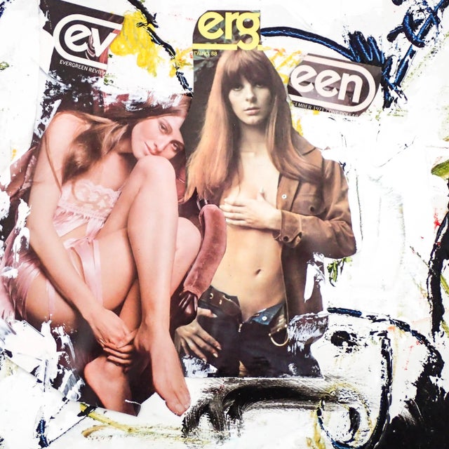 "Evergreen" in 1960s 12 x 14 x 1 Oil Painting/Collage on Composite Board Excellent E. Sulander. Unframed. Unsigned.