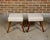 Pair of English 19th Century Oak Stools with Saber Legs and Custom Upholstery For Sale - Image 9 of 12