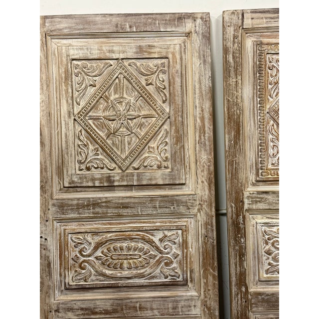 1920s Vintage Whitewashed Carved Wood Door – Rustic Sliding Barn Door or Hinged Statement Entry Panel 80x30 For Sale - Image 5 of 8