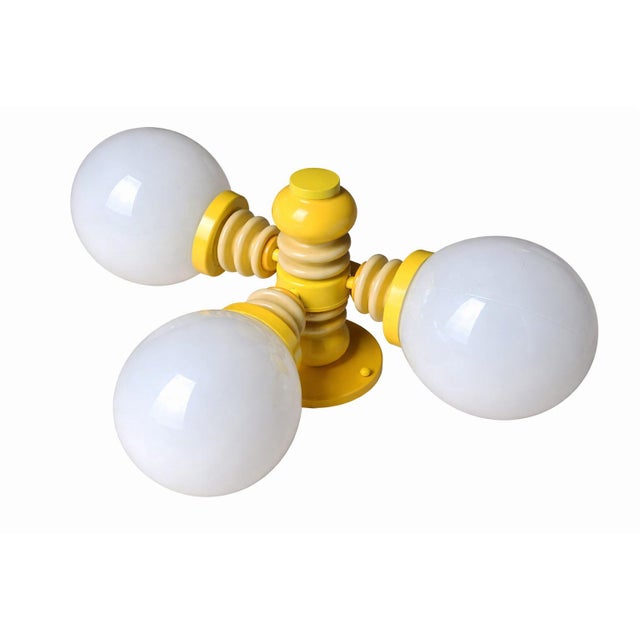 Mid 20th Century Mod Yellow 3-Globe Pendant Light Fixture For Sale - Image 4 of 5