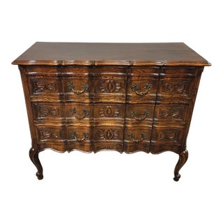 Antique Louis XV Style Carved Oak French Country Chest of Drawers For Sale