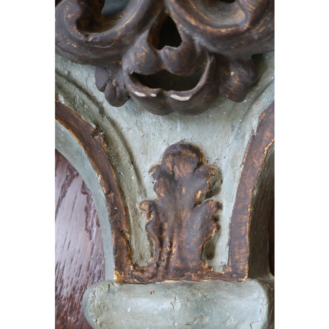 Large Vintage Italian-Style Gilded Celadon Rococo Wall Brackets—A Pair For Sale - Image 11 of 18