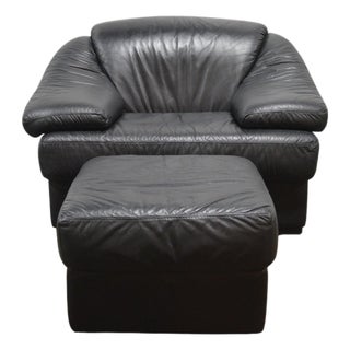 1980's Italian Modern Leather Chair and Ottoman For Sale