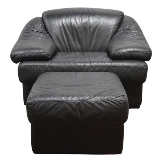 1980's Italian Modern Leather Chair and Ottoman For Sale