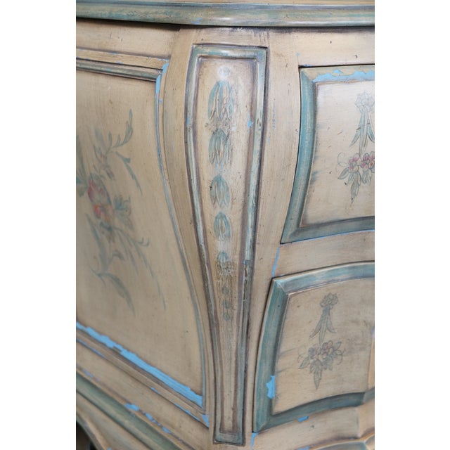 Wood Karges French Provincial Hand Painted Venetian Bombe Commode Nightstand Chest For Sale - Image 7 of 18