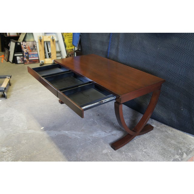 Mid 20th Century Vintage Modern Campaign Style Mahogany Library Executive Writing Desk For Sale - Image 5 of 12
