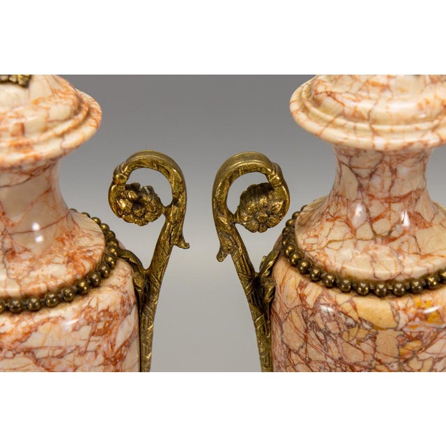 Neo-Classical French Pink Marble Urns with Bronze Mounts, 1920s, Set of 2 For Sale - Image 6 of 18