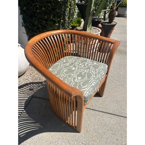 Brown Vintage Curved Slat Teak Wood Lounge Chair For Sale - Image 8 of 11