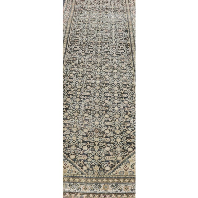 Early 20th Century Antique Persian Hamedan Runner With Sub-Geometric Design in Gray and Cream For Sale - Image 5 of 11