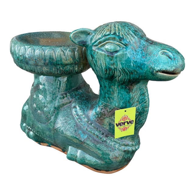 Turquoise Terracotta Camel Garden Stool For Sale