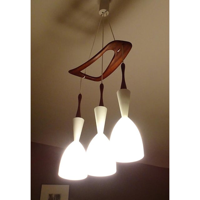 Vintage Pendant Light in Teak and Glass from Rispal For Sale - Image 16 of 18