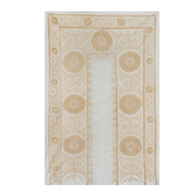 Vintage Pale Color Suzani From Samarkand, Uzbekistan Wall Hanging Decor 5'1'' X 7'7'' For Sale - Image 13 of 13