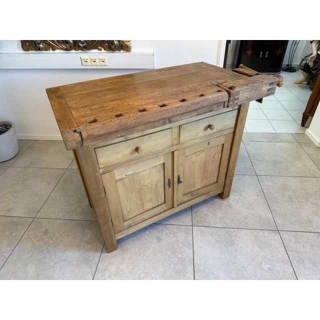 Brown Vintage Oak and Spruce Workbench For Sale - Image 8 of 15