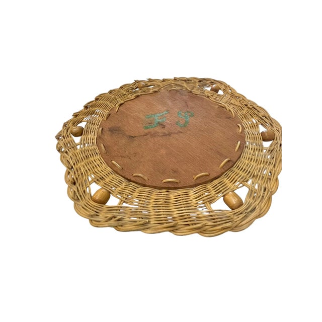 French Mid-Century Sunburst Rattan & Wood Bead Round Wall Mirror For Sale - Image 12 of 13