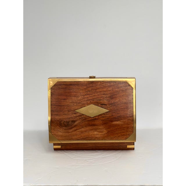1970s Vintage Mid-20th Century Brass Inlaid Wooden Rectangular Decorative Box For Sale - Image 5 of 7