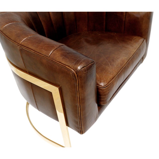 Pasargad Home Vicenza Genuine Leather Barrel Chair, Brown For Sale In New York - Image 6 of 9