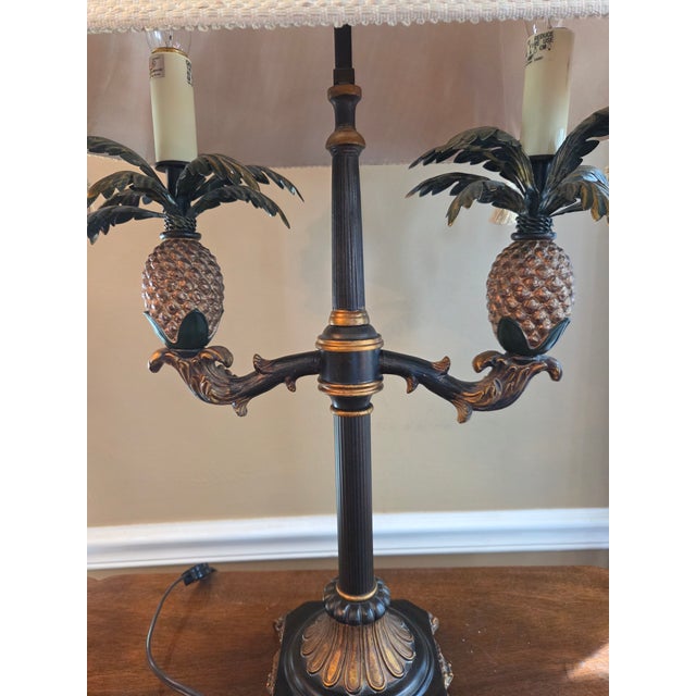 Hollywood Regency Late 20th Century Hollywood Regency Pinapple Bouillotte Double Arm Table Lamp For Sale - Image 3 of 13