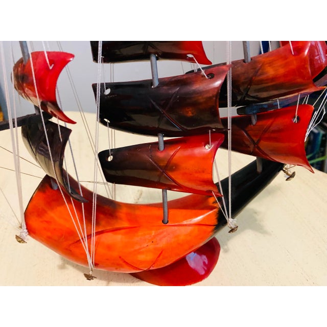 1950s Hand Carved Horn Ship on Horn Base For Sale - Image 9 of 11