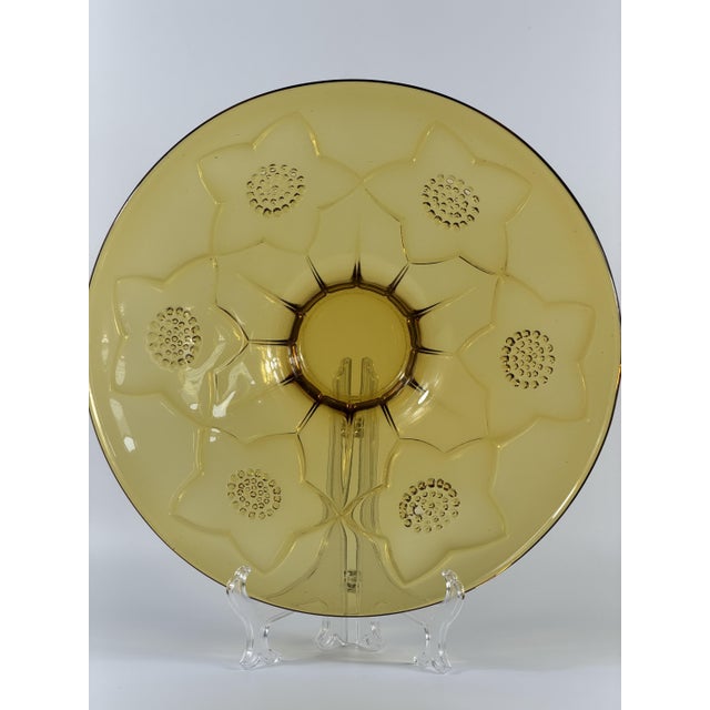 Large Art Deco Revival Amber Glass Floral Centerpiece Bowl, 1960s For Sale - Image 4 of 14