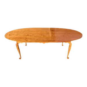 Mid 20th Century Vintage Queen Anne Style Tiger Maple 12 Person Dining Table / Banquet Table