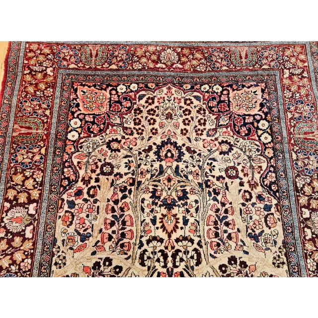 Beige Antique Persian Kashan Rug, Hand-Knotted Wool, Tree of Life Design, Ivory & Burgundy, 4x7 For Sale - Image 8 of 15