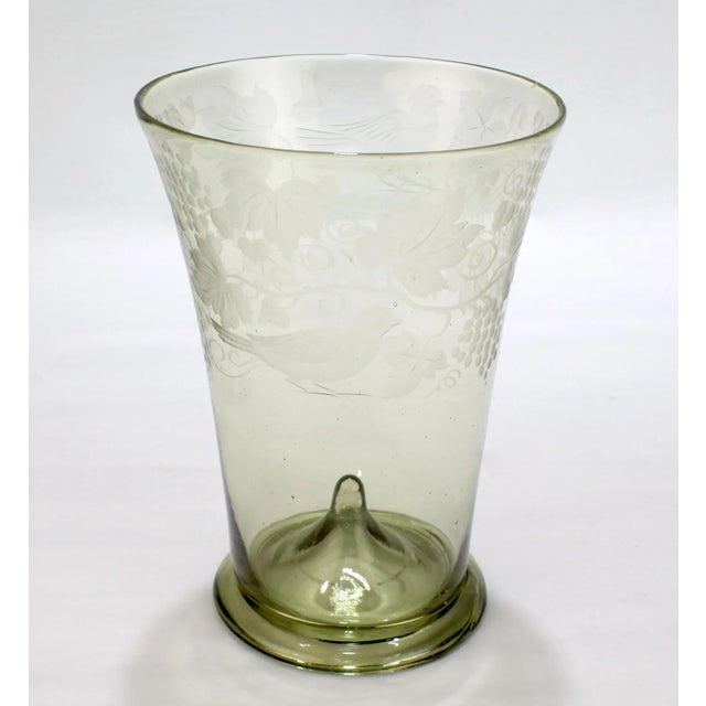Antique Bohemian Green 'Waldglas' Type Glass Etched Beaker or Cup For Sale - Image 13 of 13