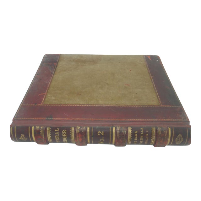 Antique Extra Large Leather General Bank Ledger Farmville Nc 1909 For Sale
