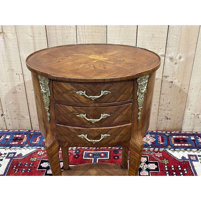 Wood Louis XV Side Table with 3 Drawers in Rosewood and Oak, 1970s For Sale - Image 7 of 14