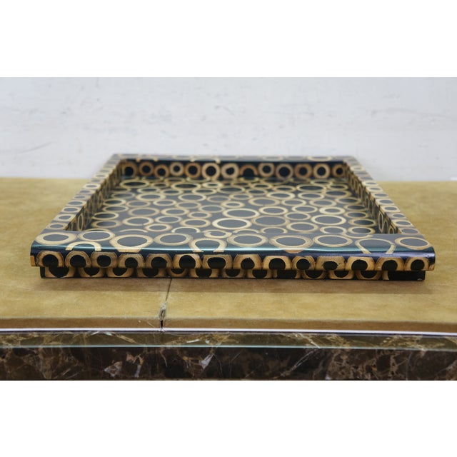 R&y Augousti Sliced Bamboo Lacquered Mosaic Bar Serving Tray Platter 18" For Sale - Image 6 of 15
