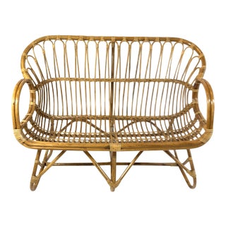 1970s Vintage Woven Rattan and Cane Loveseat For Sale