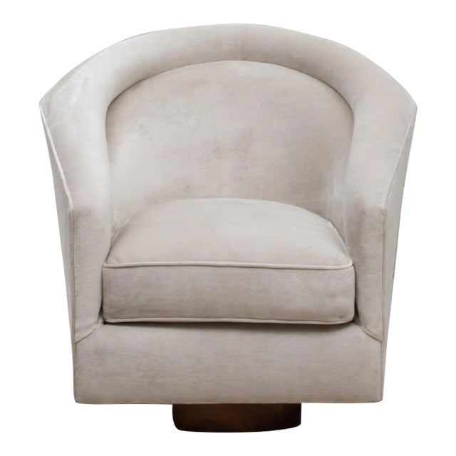 Swivel Chair in Grey Velvet With Walnut by Mogul For Sale