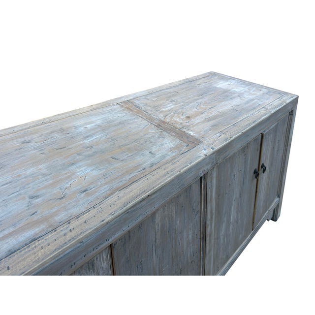 2000 - 2009 Distressed Bleached White Wash Rough Wood Credenza Console Cabinet For Sale - Image 5 of 5