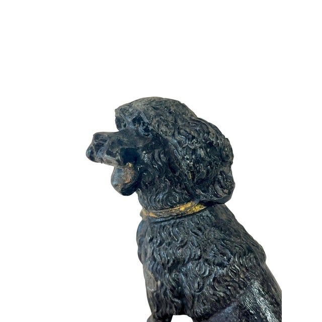 Early 20th Century Antique French Lead Painted Black Spaniel Dog Seated on a Rock For Sale - Image 5 of 12