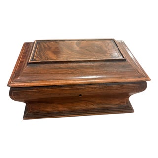 19th Century French Traditional Walnut Tea Caddy With Mirror Lid & Divided Interior For Sale