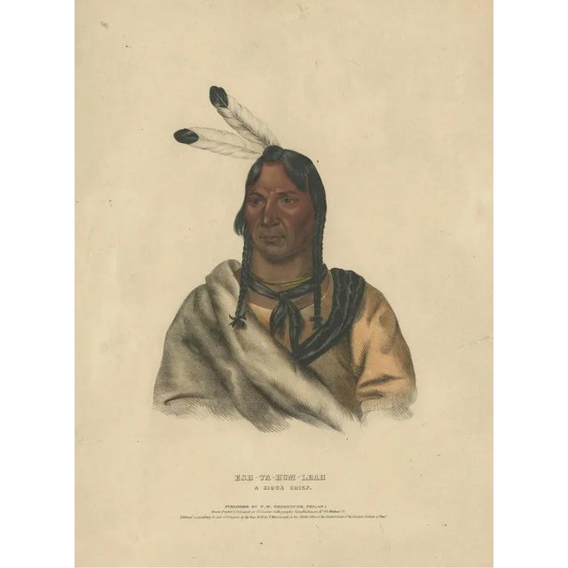 After Charles Bird King, Sioux Chief Portrait Esh-Ta-Hum-Leah, Lithograph, 1838 For Sale - Image 3 of 11